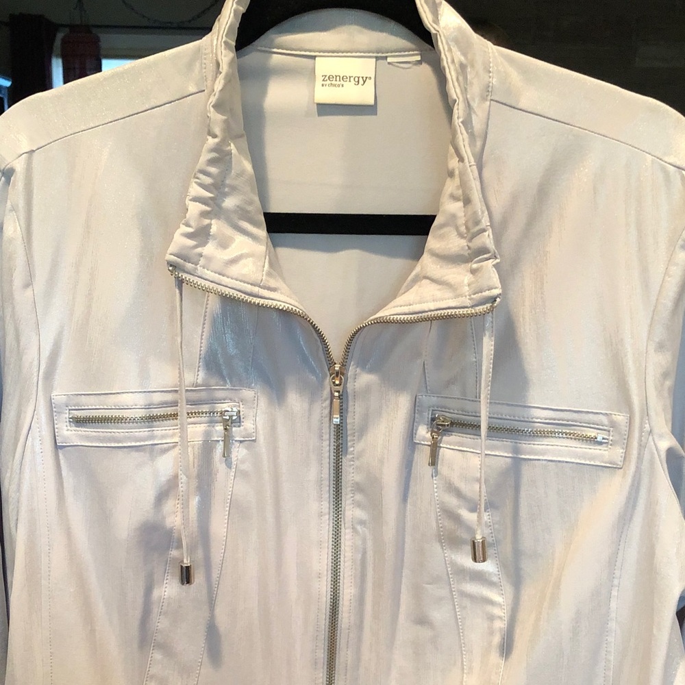 Z energy by Chico’s Women's Silver Grey  Zip-Front Light Jacket